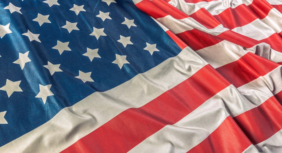Closeup of ruffled American flag